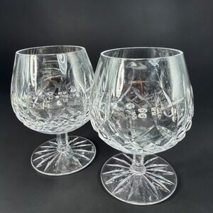 Waterford Lismore Crystal Brandy Snifters Set of 2 Signed Glasses Clear Cups VTG